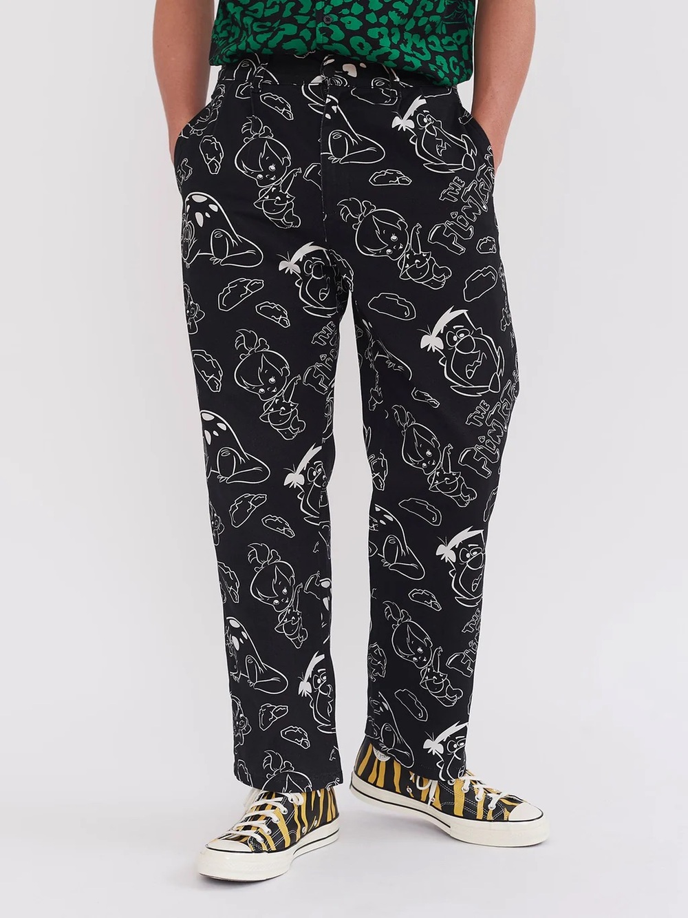 Lazy Oaf X The Flintstones Sz 30 Black Printed Novelty Relaxed Whimsical Pants
